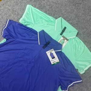 Mondetta Womens XL 1/4 Zip Short Sleeve Polo Shirt 2 Pack Mint and Blue